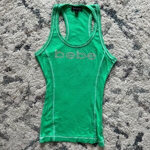 Y2K Bebe Rhinestone Green Ribbed Tank